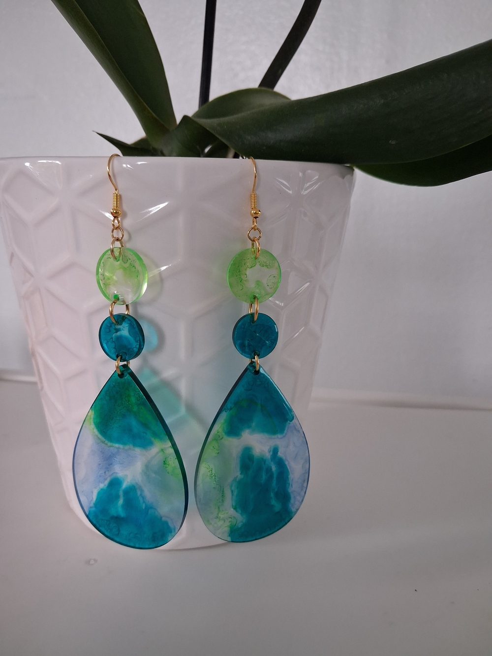 Handcrafted Blue and Green Teardrop Dangle Earrings - Women Jewelry